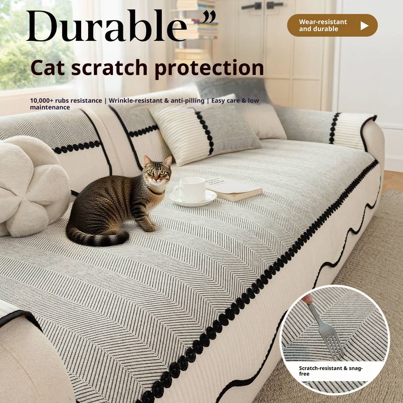 Chevron Chenille Sofa Covers – Non-Slip Stretchable Sectional Couch Pads (Striped, All-Season, Multiple Sizes & Colors)_voghion.com