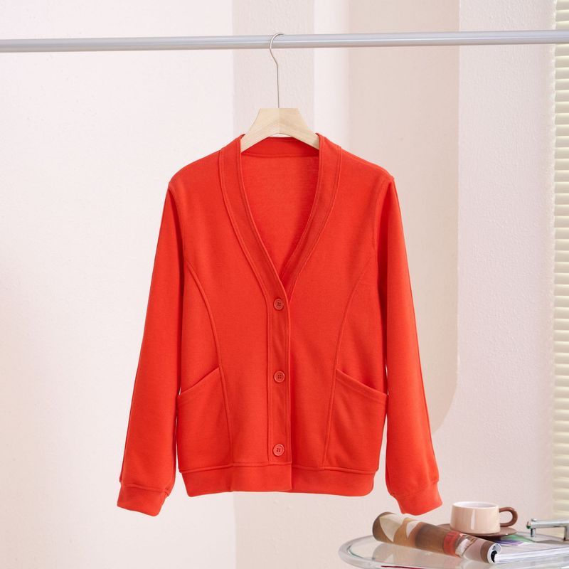 Nový kardigan s dlouhým rukávem a výstřihem do V, Minnie fleece, patchworková přezka, jarní a podzimní literární styl, jednobarevná tenká bunda_voghion.com
