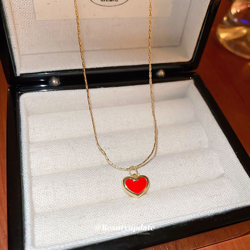 Collana minimalista a forma di cuore in acciaio al titanio con goccia d'olio, ciondolo a forma di nicchia, catena per clavicola, cuore dolce e femminile_voghion.com