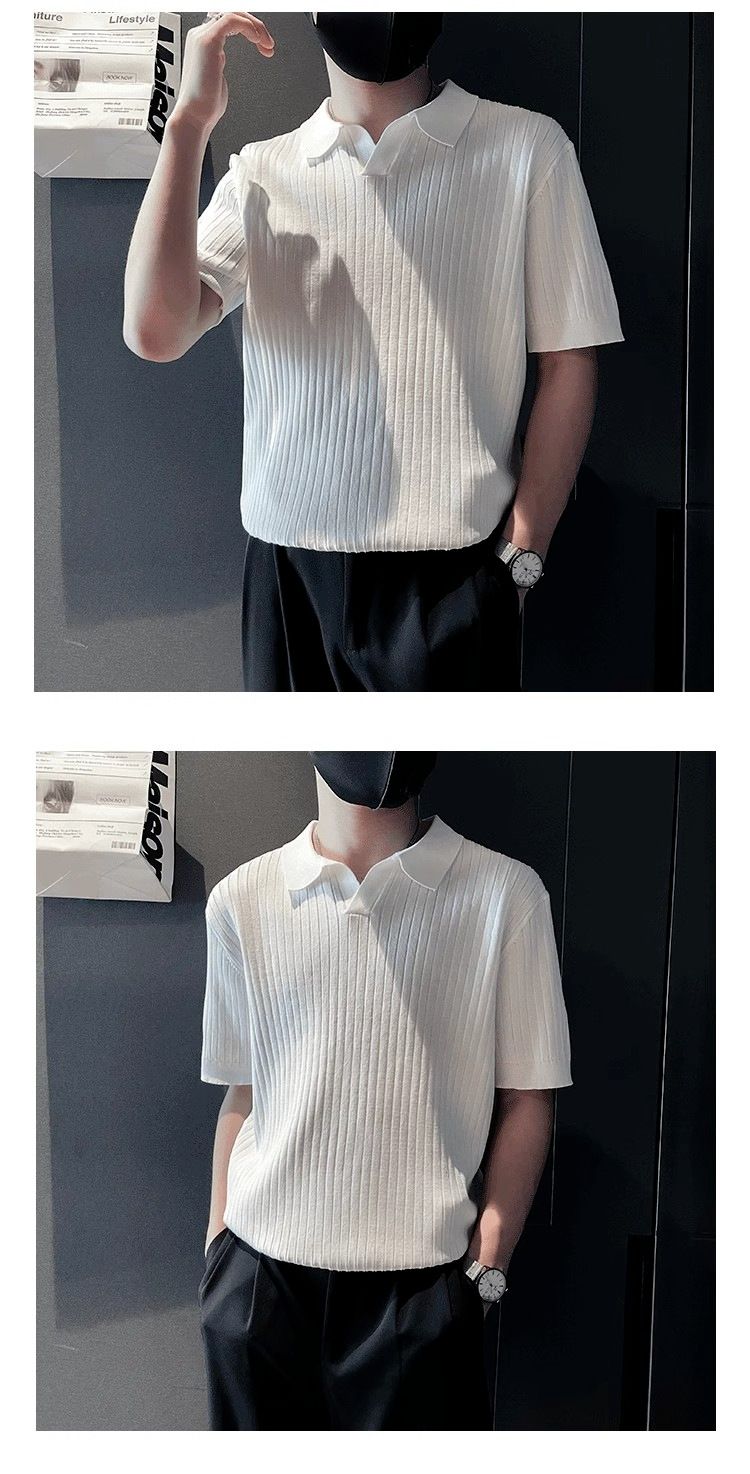 Vīriešu apģērbs Polo krekls Vīriešu vasaras jauns vīriešu īsroku T-krekls Vienkrāsains universāls T-krekls ar atloku Ikdienas skaists tops, universāls_voghion.com