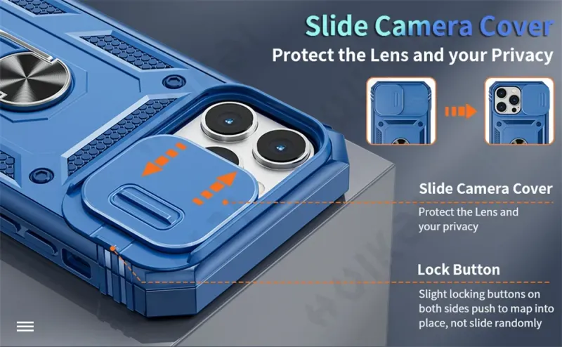 Case For 16 Iphone 15 Max 14 Pro 13 12 11 Slide Camera Heavy Duty Build In 360 Degree Rotate Kickstand Cover_voghion.com
