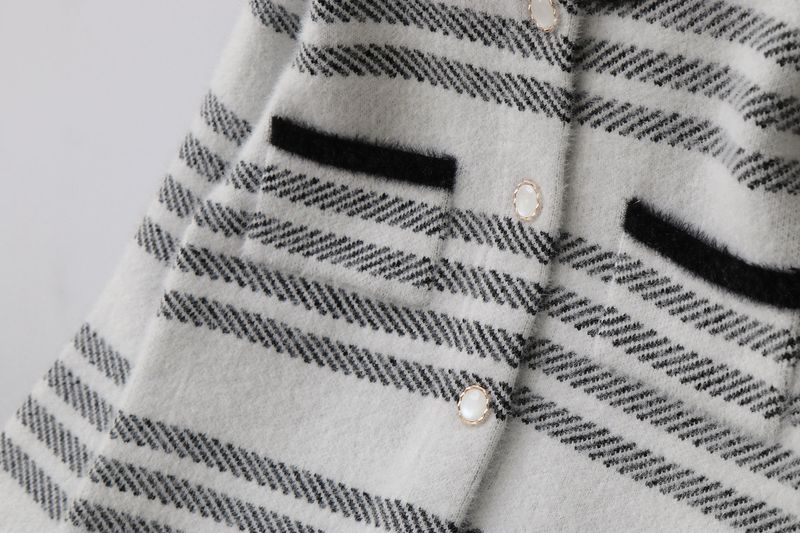 Strickjacke aus Nerzimitat für Mütter und Kinder, weicher Wintermantel mit Stehkragen, gestreiftes Langarmoberteil für große Kinder (120–160 cm) in Weiß/Schwarz/Grau/Pink_voghion.com