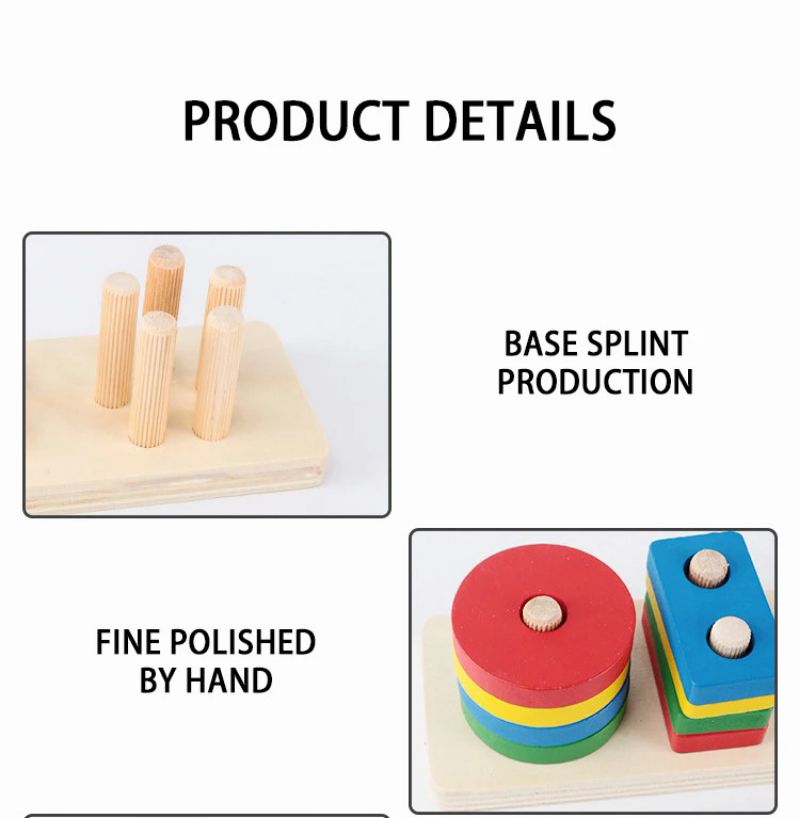 Montessori fa geometriai alakzat öt oszlopkészlet blokkok összeszerelése gyermekek felvilágosodás korai nevelés puzzle játékok_voghion.com