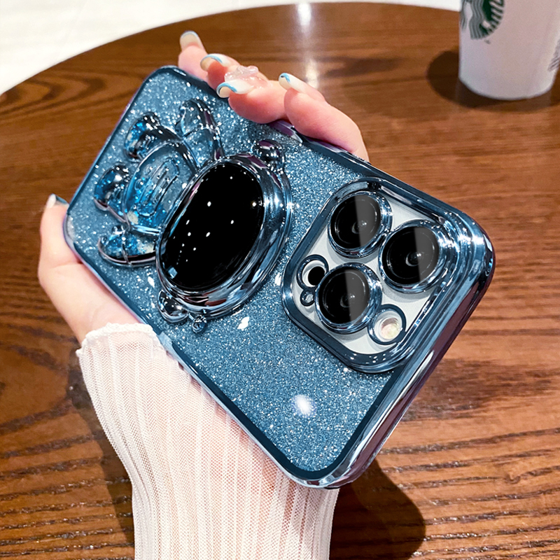 Luxe Astronaut Vouw Standhouder Glitter Plating Case Voor Iphone 14 13 12 11 Pro Max Mini Xs Xr X 7 8 Plus Se 2020 Soft Cover_voghion.com