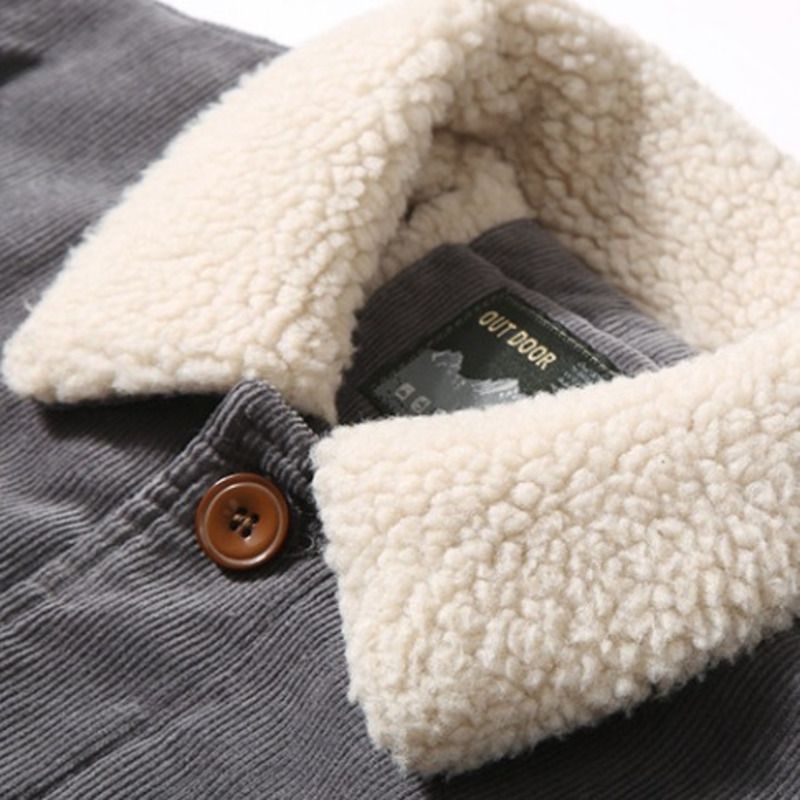Winter Neue Cord Herrenjacke Turn-Down Casual Baumwollmantel mit Pelzkragen, warme Oberbekleidung für Männer 1852_voghion.com