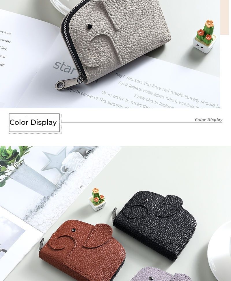 Porte-cartes mignon pour femme, niche personnalisée, grande capacité, plusieurs emplacements pour cartes, porte-cartes anti-démagnétisation compact en forme d'éléphant_voghion.com