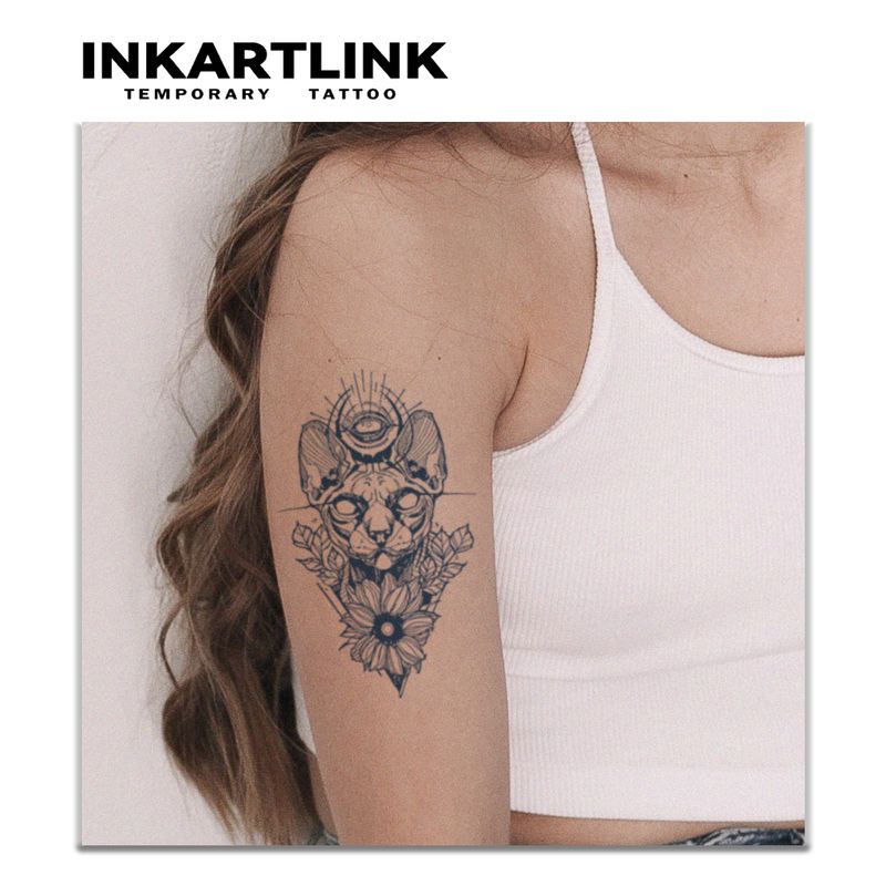 Autocolant temporar cu pisică zeitate distrugătoare, tatuaj magic rezistent la apă, care durează până la 15 zile, tatuaj semipermanent_voghion.com