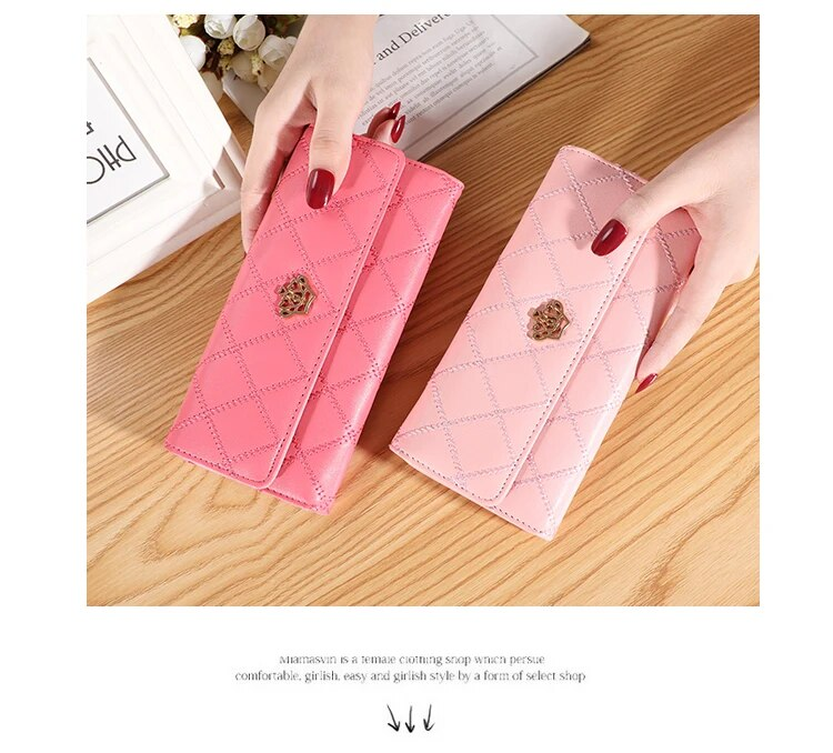 Frauen Brieftasche Dame Kupplung Leder Plaid Haspe Weibliche Brieftaschen Lange Länge Karte Halter Telefon Tasche Geld_voghion.com