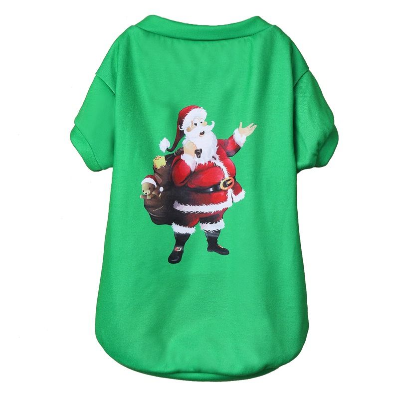 Ubranka dla psa na Boże Narodzenie Święty Mikołaj Czerwony Zielony cienki oddychający T-shirt dla zwierząt Teddy mały szczeniak Sznaucer ubranka dla psa_voghion.com