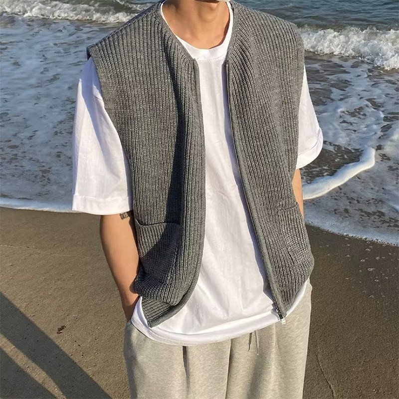 Men's Clothing autumn new vest cardigan style niche design pure color simple all match high end tops for men_voghion.com
