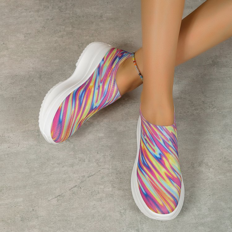 2024 Dicker Farbverlauf, fliegend gewebte Sportschuhe für Damen, Laufschuhe mit Schwammsohle, übergroße Schuhe 43_voghion.com