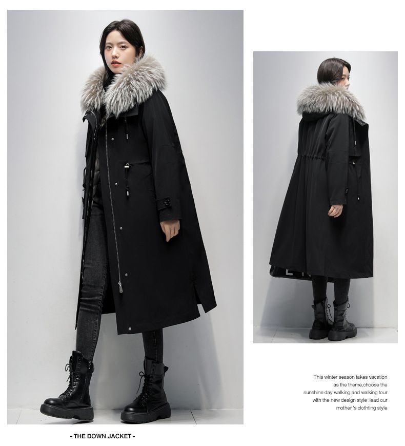 Damen-Winterparka mit herausnehmbarem Kaninchenfellfutter und weißem Waschbärbesatz – Langer Kapuzenmantel für kaltes Wetter, elegant und warm_voghion.com