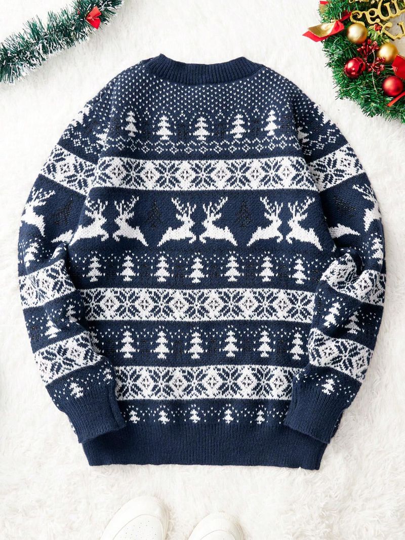 Men's Christmas Sweater Retro Knit Pullover With Nordic Pattern, Soft Crewneck Long Sleeve Tops For Holiday Party Winter Casual Wear_voghion.com