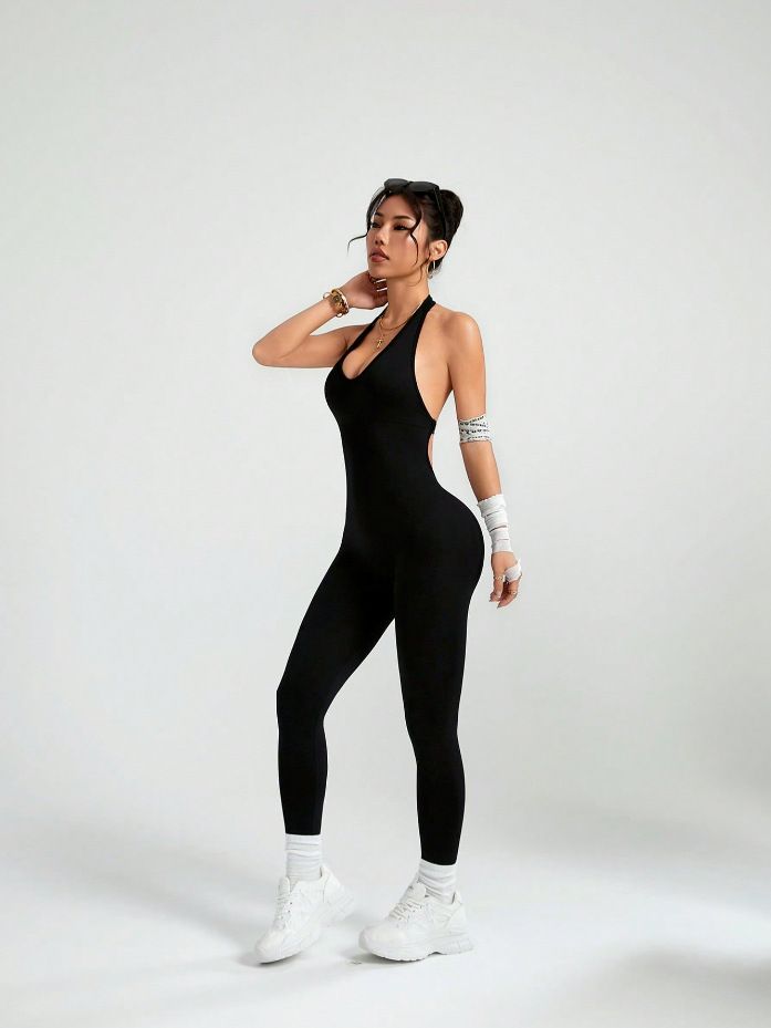 Women's Clothing Seamless Halter Neck Backless High Elastic Tight Quick Drying Yoga Suit Sports Fitness Fashion Sexy One Piece_voghion.com