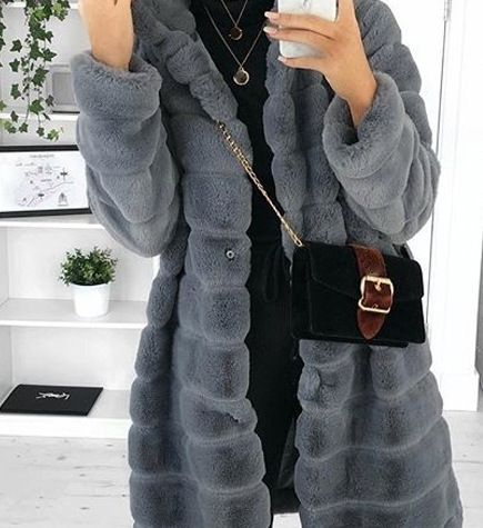 Nuovo cappotto largo in pelliccia di coniglio con cappuccio e tasche laterali per donna, autunno/inverno_voghion.com