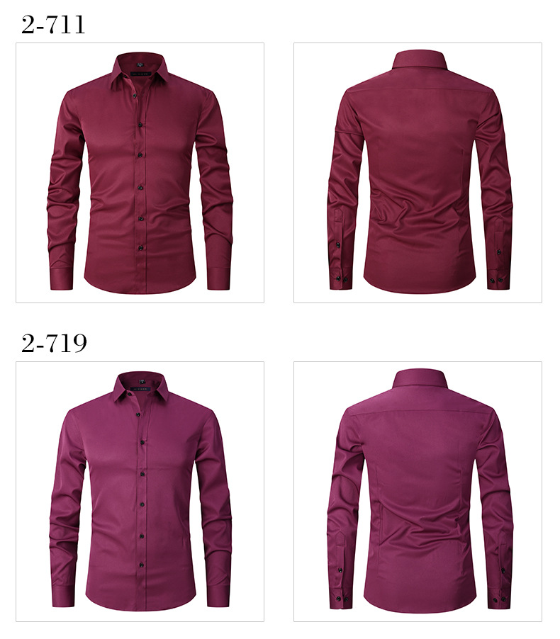 Herrenbekleidung Einfarbiges, elastisches, bügelfreies Hemd, knitterfreie Langarmoberteile, Business-Pendlerjacke, Trend_voghion.com