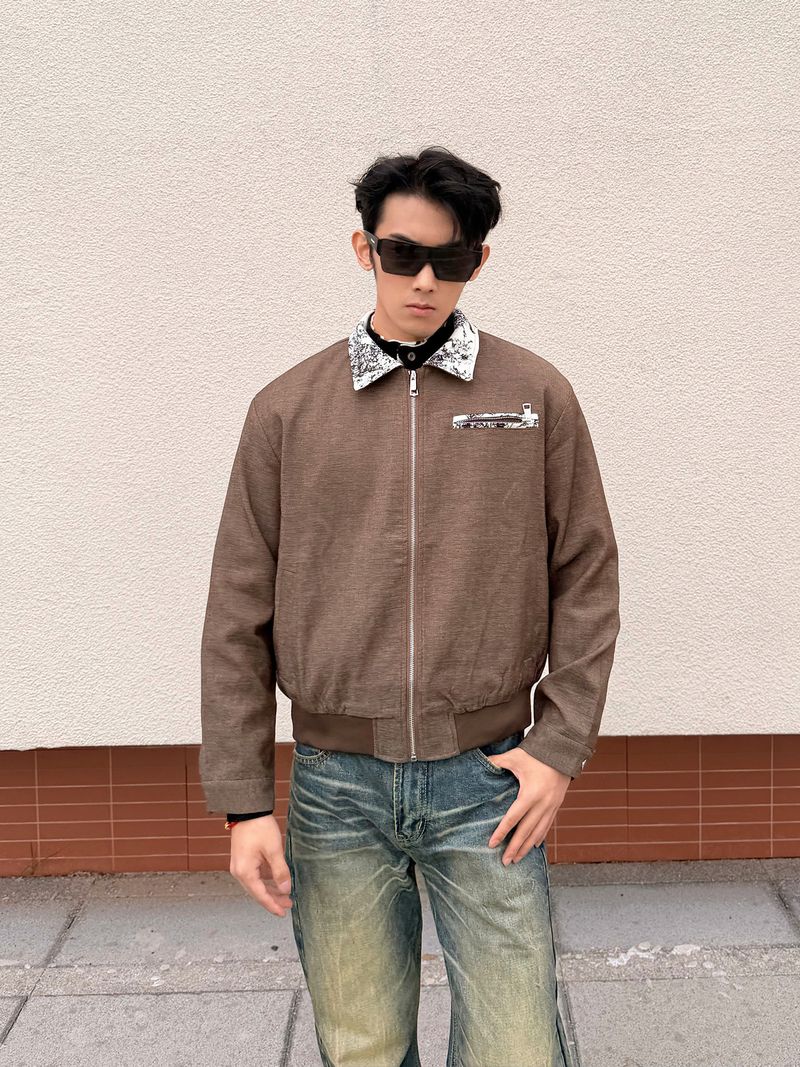 Eon Modish 2025 Autumn New American Style Patchwork Short Cationic Fabric Jacket Coat_voghion.com