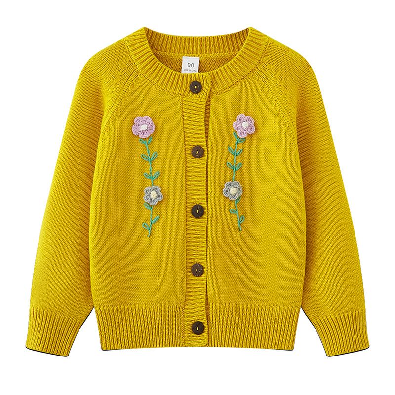 Handbestickte Strickjacke für Mütter und Kinder, für Kleinkinder und kleine Mädchen, weicher Baumwollpullover mit offener Vorderseite und Blumenmuster (90–140 cm, Weiß/Marineblau/Rot)_voghion.com