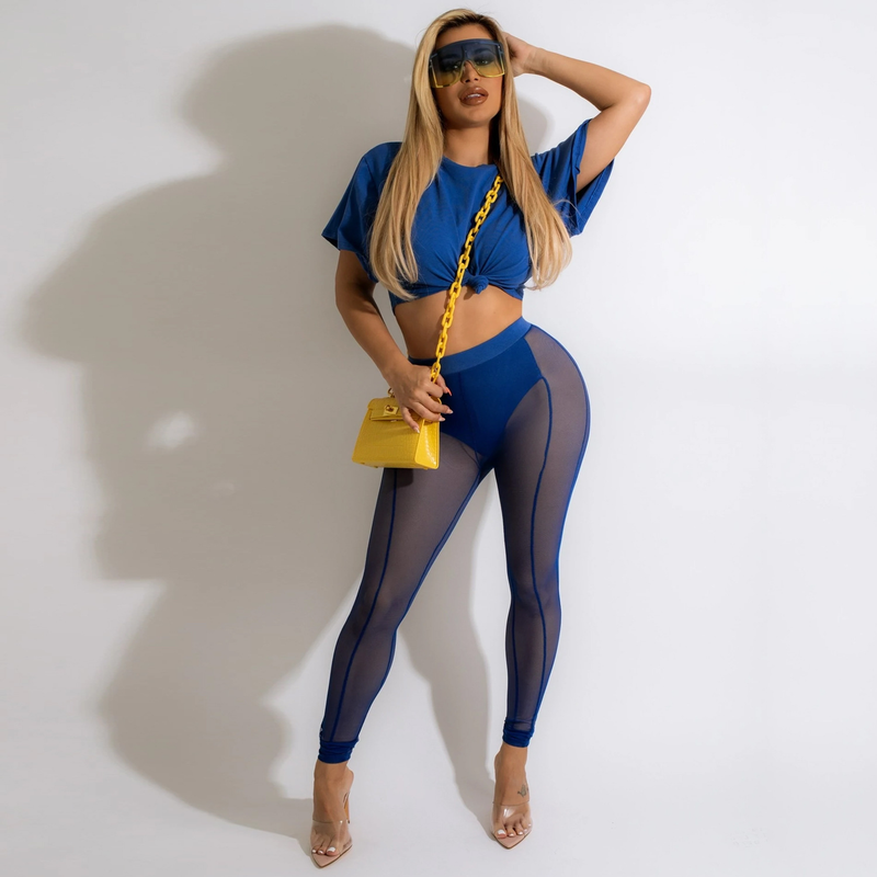 Abbigliamento donna T-shirt sexy tuta pantalone trasparente in due pezzi_voghion.com