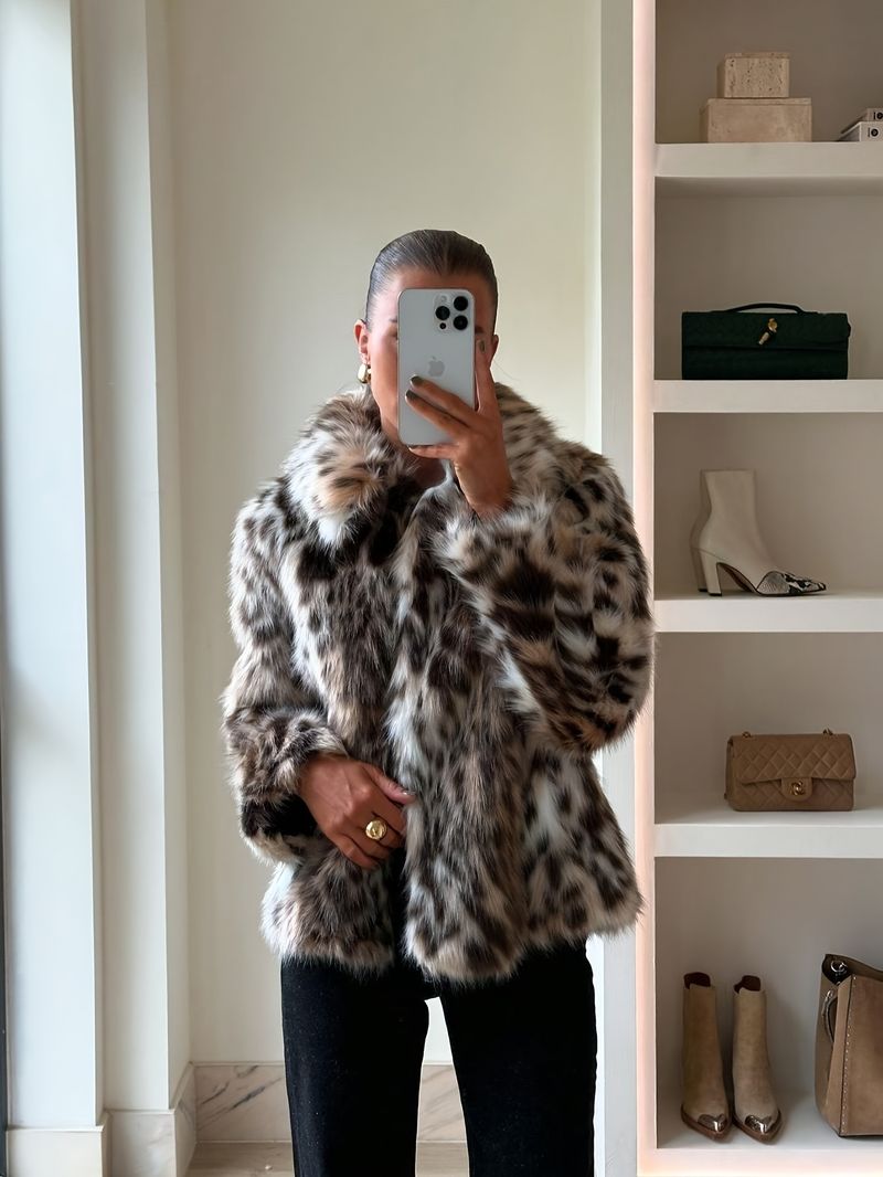 INDEFEIR Cappotto con stampa leopardata a maniche lunghe in pelliccia da donna, nuovo arrivo autunno-inverno_voghion.com