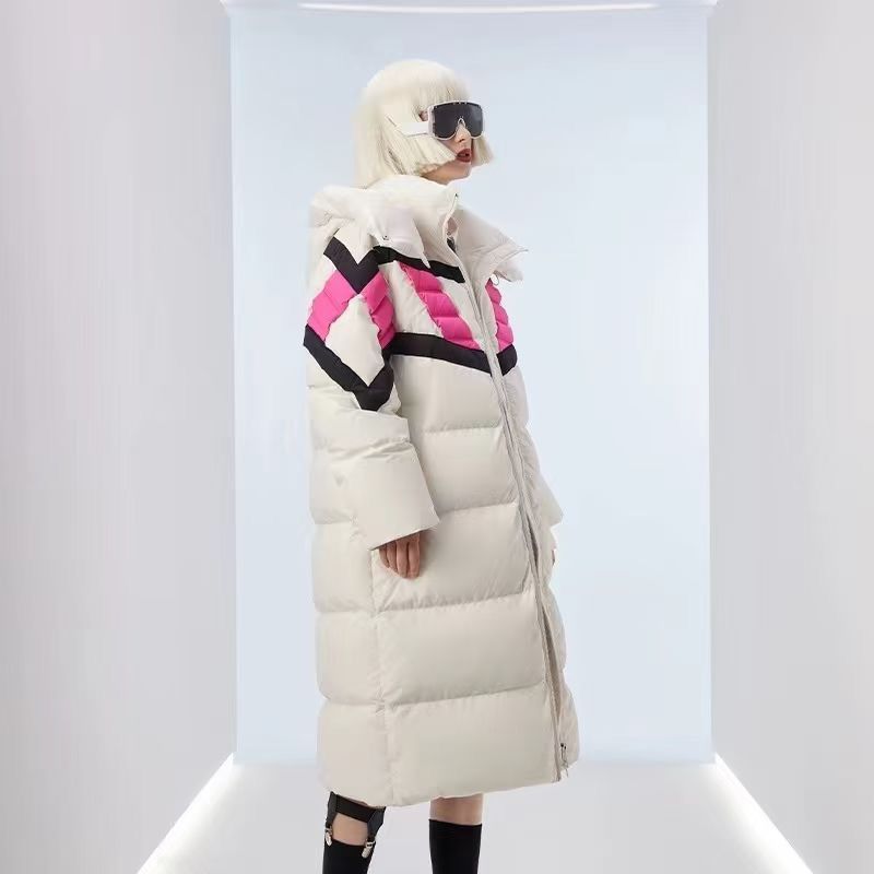 Abbigliamento donna Giacca lunga calda con cuciture a contrasto di colore_voghion.com