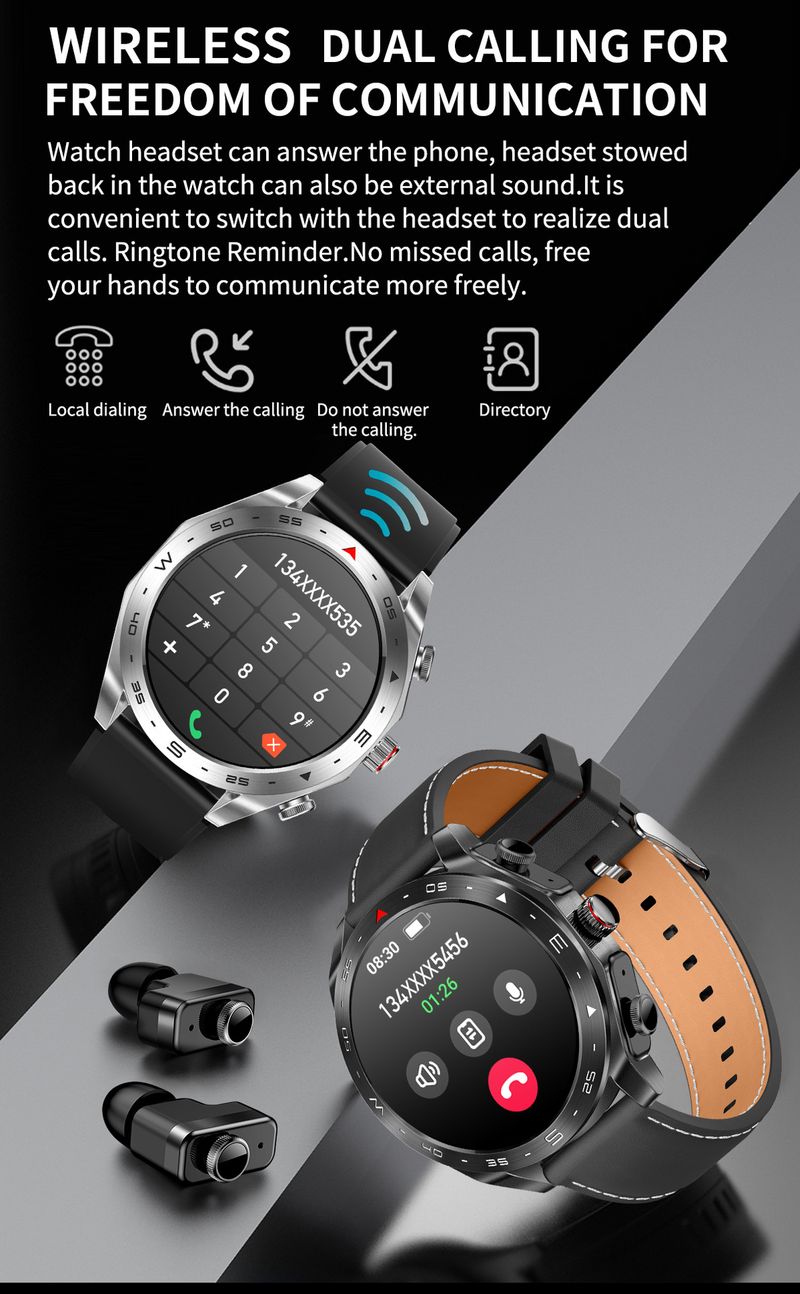 T95 Akıllı Saat TWS İki Bir Arada Bluetooth Çağrı Sağlık İzleme Uyku Kalp Atış Hızı Spor Saati_voghion.com