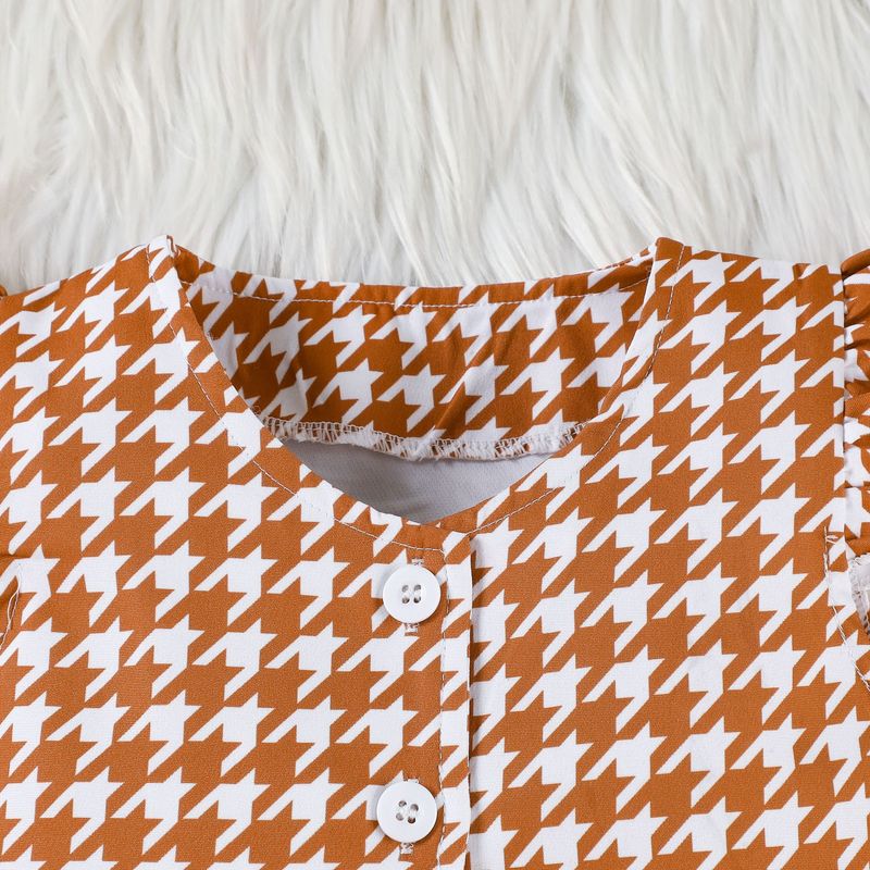 Completo mamma e bambini per bambine, 3 pezzi: top a maniche lunghe + gilet e gonna pied de poule (90-130 cm)_voghion.com