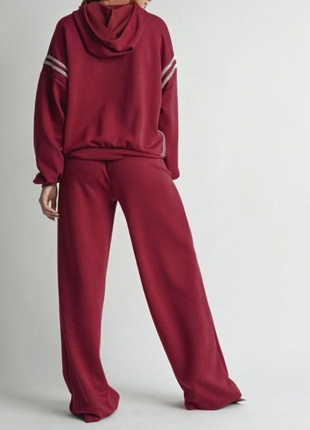 Damenbekleidung Zweiteiliges Set mit Kapuzenpullover mit Bandnähten_voghion.com