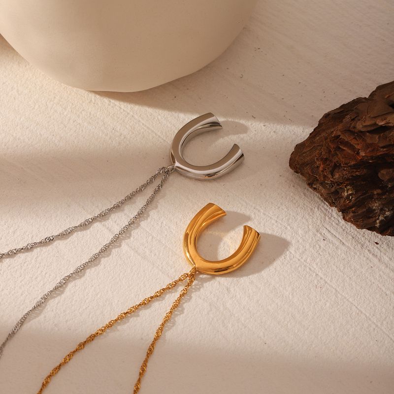 Colar com pingente em formato de ferradura para homens e mulheres, colar em formato de U banhado a ouro em aço inoxidável, dia dos namorados_voghion.com
