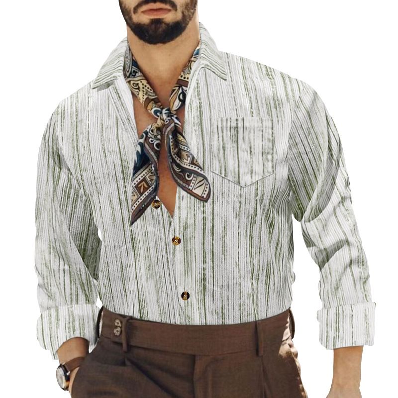 Camicia a maniche lunghe con tasca a righe e stampa tie-dye casual da uomo, nuova primavera 2025_voghion.com