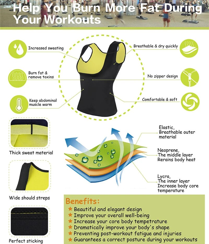 Donna Neoprene Shapewear Vita Trainer Corsetto Dimagrante Sudore Sauna Gilet Termico Body Shaper Palestra Allenamento Canotte_voghion.com