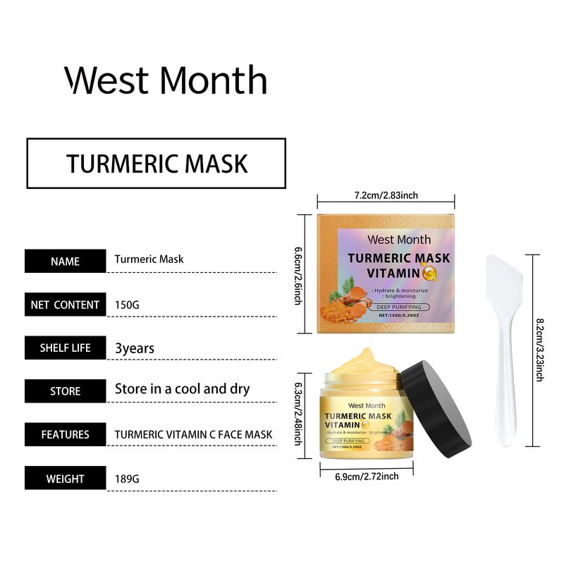 West&Month Vitamin C Turmeric Mud Mask Facial Cleansing, Hydrating, Moisturizing And Firming Skin Smear Vitamin C Mud Mask_voghion.com