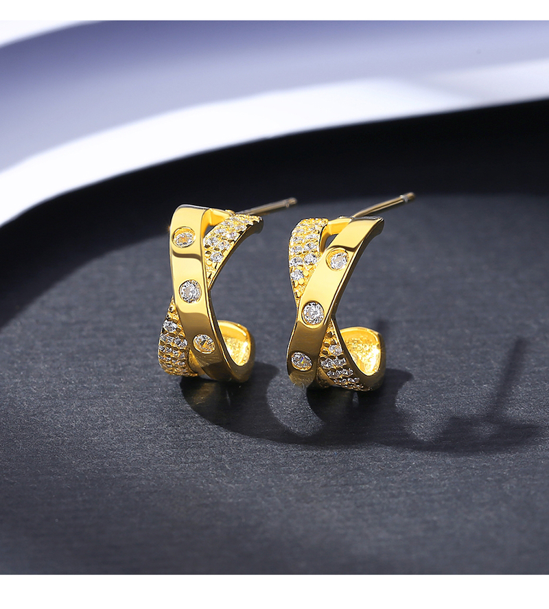 Hoop Earrings Sterling Silver Cubic Zircon Charms 14K Gold Plated Women Earings Luxury_voghion.com