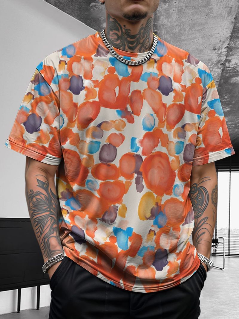 Camicia a maniche corte comoda e versatile da uomo, con stampa tie-dye, graffiti hip-hop e moda artistica estiva_voghion.com