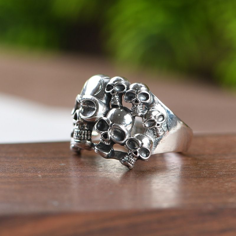 Golden Deer King Craft Thai Skull Design Men's S Silver Ring_voghion.com