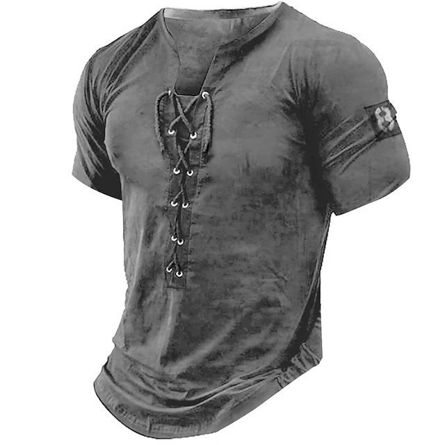 T-shirt à manches courtes pour homme, imprimé graphique, numéro, Henley, vêtements, impression 3D, lunettes, corde, hauts_voghion.com