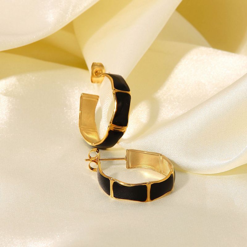 Orecchini a goccia a forma di C in acciaio inossidabile con sezione in bambù dorato, alla moda e di alta qualità, INS_voghion.com