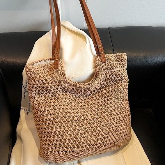 Borsa da spiaggia grande capacità, in paglia intrecciata, per le donne, modello Fresh Vacation Crochet, 2025_voghion.com