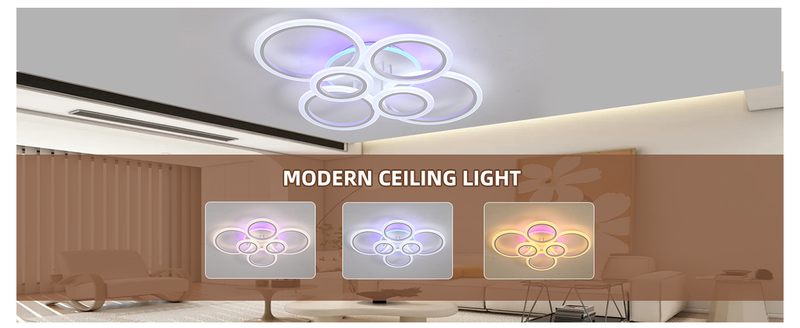 Moderne LED-Deckenleuchte für den Innenbereich, 70 W dimmbare Deckenleuchten für Schlafzimmer, 6 Ringe, Beleuchtungskörper, LED-Deckenlampe für die Küche, 3000–6000 K, Weiß_voghion.com
