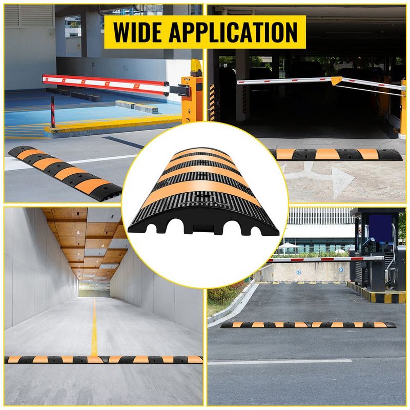 VEVOR Rubber Speed Bump, 1 Pack 2 Channel Speed Bump Hump, 72.8" Long Modular Speed Bump Rated 22000 LBS Load Capacity, 72.8 X 12.2 X 2.2 Garage Speed Bump For Asphalt Concrete Gravel Driveway-6 FT_voghion.com