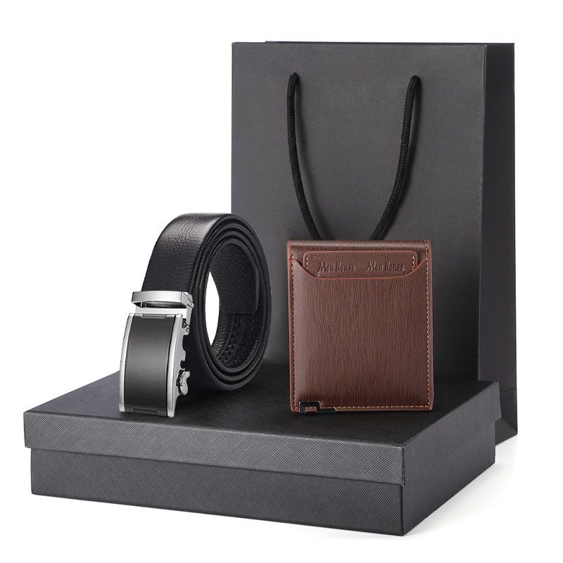 Gift Wallet Set Men's Belt Automatic Buckle Belt First Layer Cowhide Business Cowhide Belt Business Gift Men_voghion.com