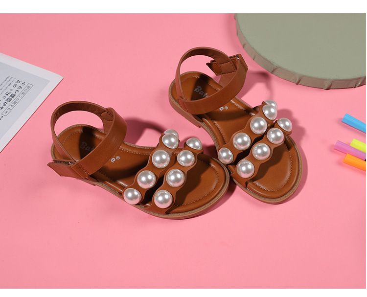 Mother & Kids Children's pearl sandals for girls 2024 summer for primary school students, middle children, soft bottom girls beach shoes kids shoes_voghion.com
