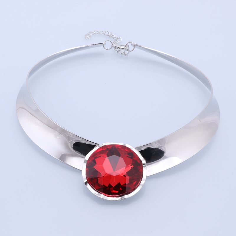Mode Bib Kraag Kristallen Hanger Chunky Choker Zilveren Ketting Oorbel Vrouwen Partij Bruiloft Sieraden Sets_voghion.com