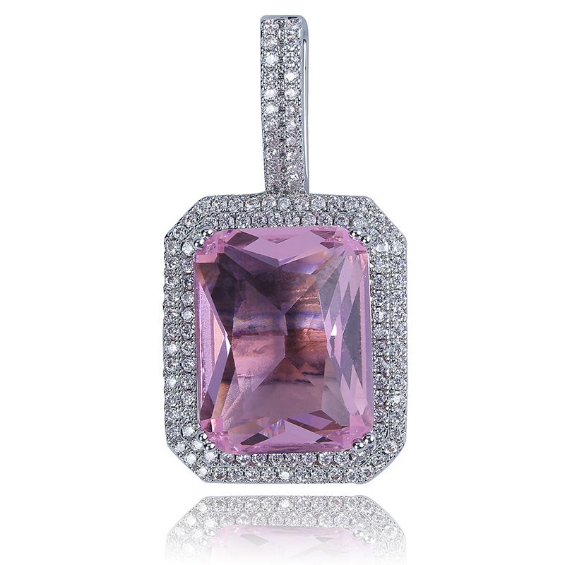 ICON SQUARE - Collana con ciondolo quadrato in pietra preziosa solida (gioiello unisex hip hop, lusso in stile freddo, best seller)_voghion.com