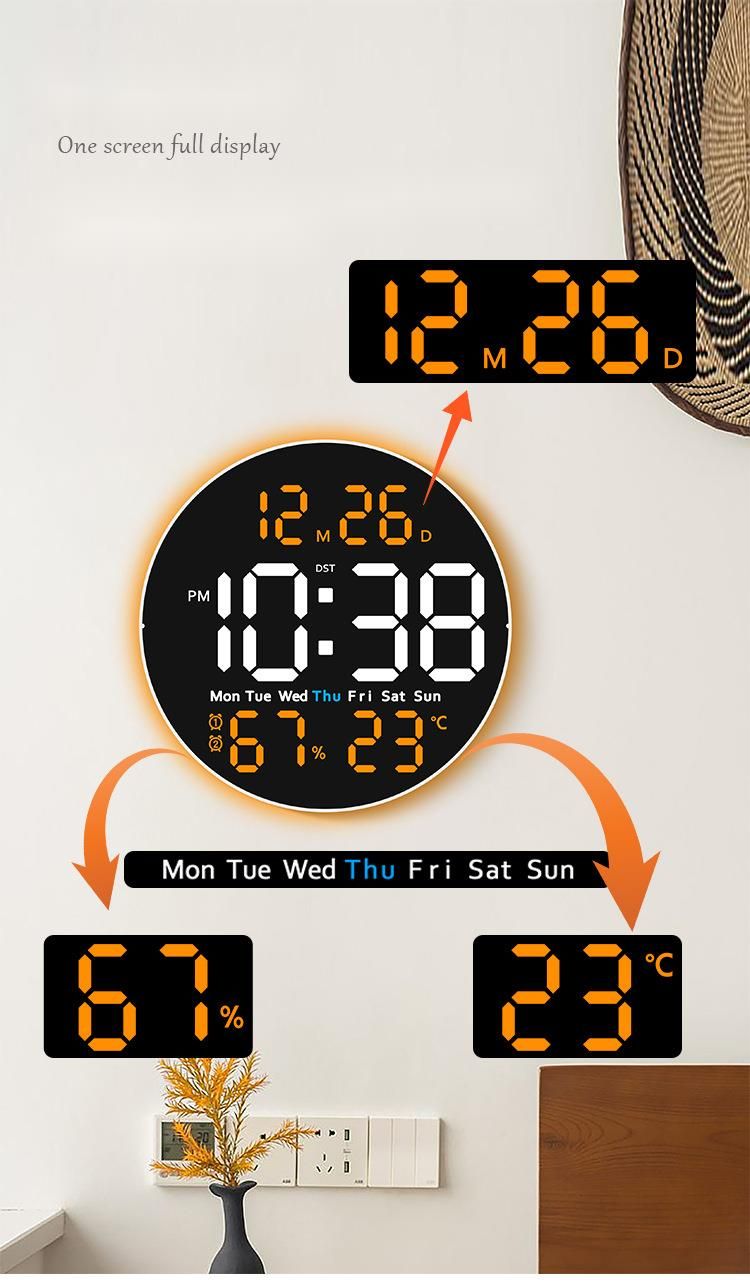New Living Room Wall With Night Light Electronic Multifunctional Home Temperature Humidity Silent Clock 6672_voghion.com