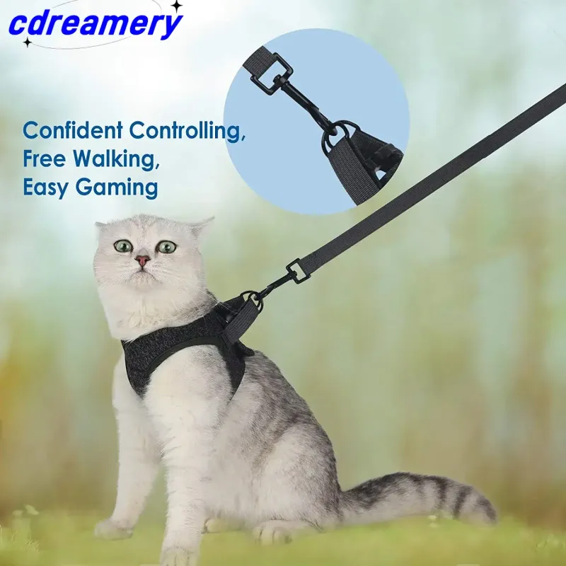Pettorine e cinture per gatti, imbracature morbide a prova di fuga per passeggiate, giacche traspiranti con strisce riflettenti, accessori Forcat_voghion.com