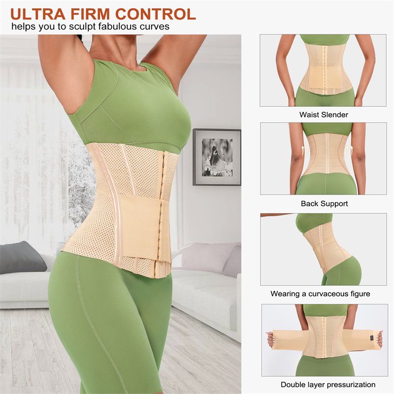 VoleFox Double-Layer Compression Mesh Tummy Wrap Waist Trainer Belt For Fitness Yoga & Body Shaping_voghion.com