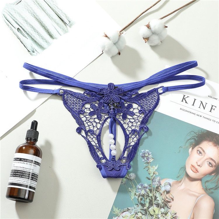 luckyqqyp Women's Sexy Hollow Pearl Thong Lace Embroidered Panties T-Pants 1861_voghion.com