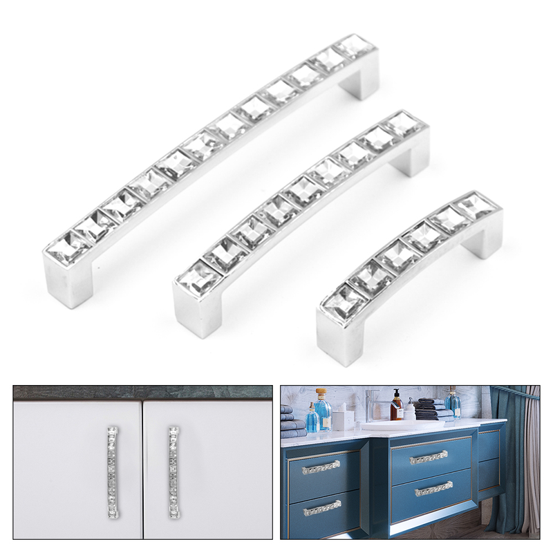 New Crystal Glass Knobs Cabinet Handles Silver Crystal Cupboard Pulls Drawer Knobs Kitchen Furniture Handle Hardware_voghion.com