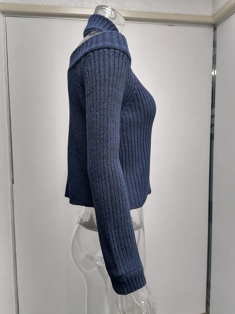 Vrouwen forens OL grote maat sexy off-the-shoulder effen kleur slim-fit gebreide trui vrouwelijk_voghion.com